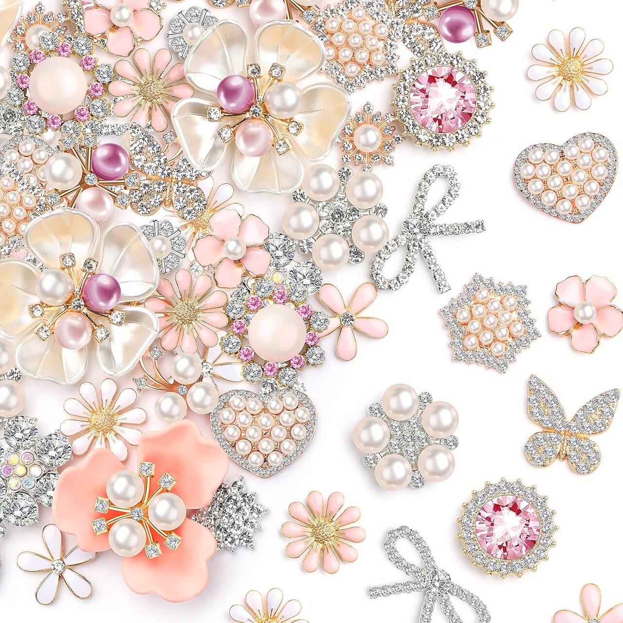 48 Pcs Rhinestone Buttons for Crafts Clothes Faux Pearl Embellishments
